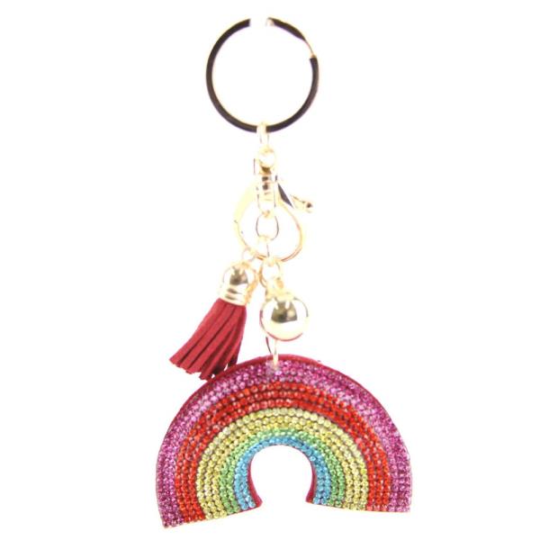 RHINESTONE RAINBOW TASSEL KEY CHAIN