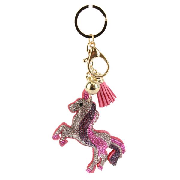 RHINESTONE UNICORN TASSEL KEY CHAIN