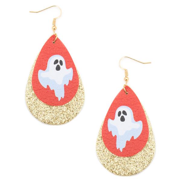 TWO TONE HALLOWEEN GHOST TEARDROP DANGLE EARRING