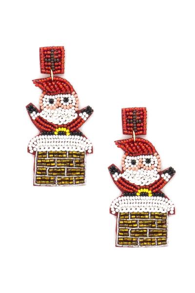 SEED BEAD CHRISTMAS SANTA DANGLE EARRING