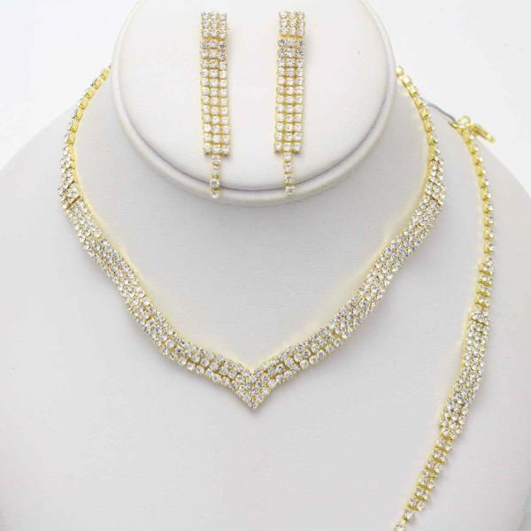 Wavy Rhinestone Bracelet and Necklace Set