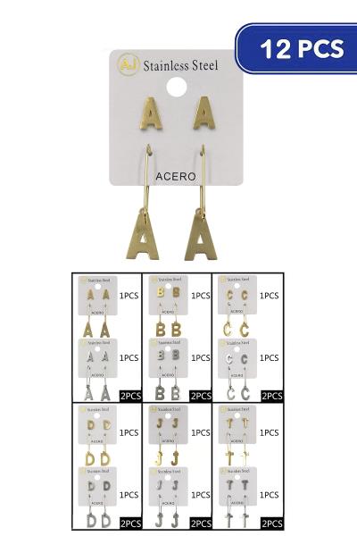 Stainless Steel Initial Earring Set (12 Units)