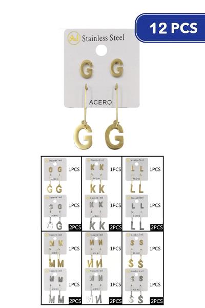 Stainless Steel Initial Earring Set (12 Units)