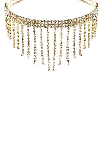Rhinestone Fringe Dangle Choker Necklace