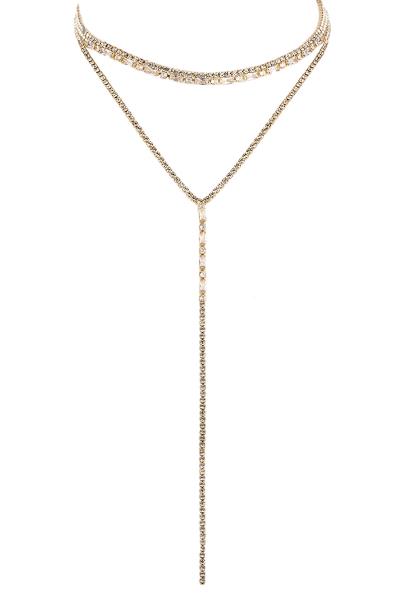 RHINESTONE CUBIC ZIRCONIA CHOKER T COLLAR NECKLACE SET
