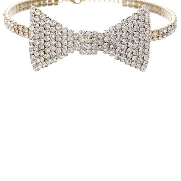 Rhinestone Bow Tie Choker Necklace