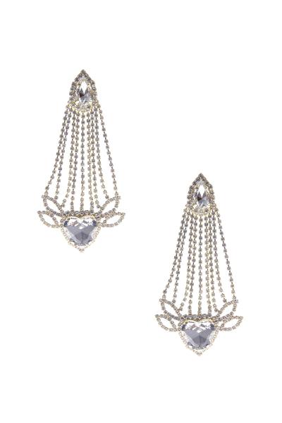 Rhinestone Heart Drop Fringe Earring