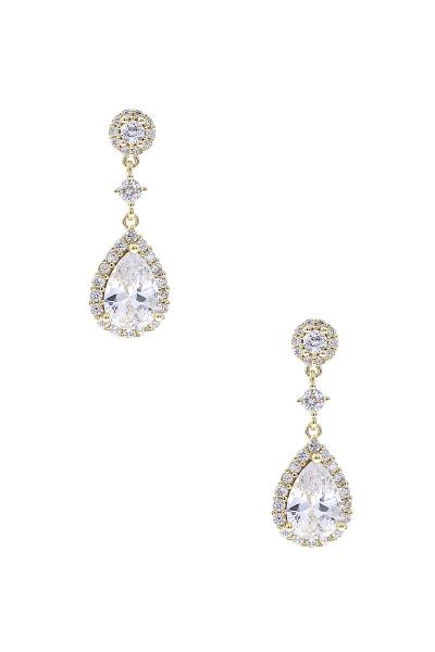 CUBIC ZIRCONIA ROUND TOP TEARDROP EARRING