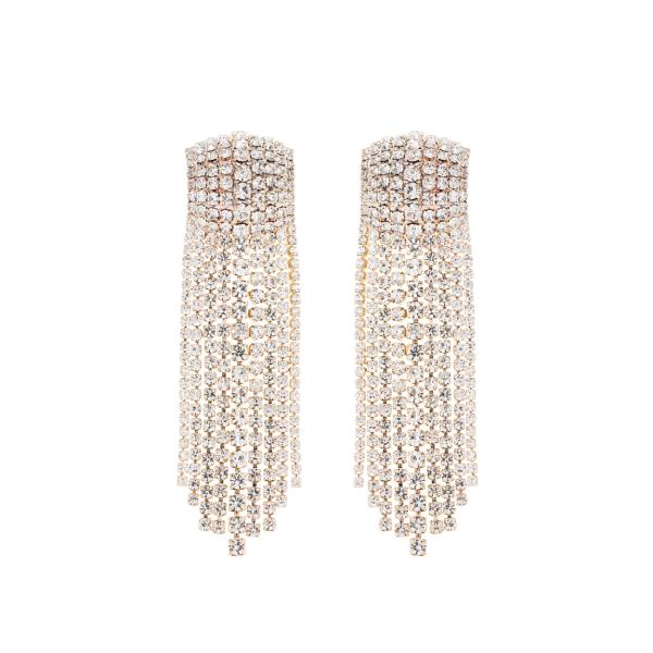 RHINESTONE RECTAGNLE FRINGE EARRING
