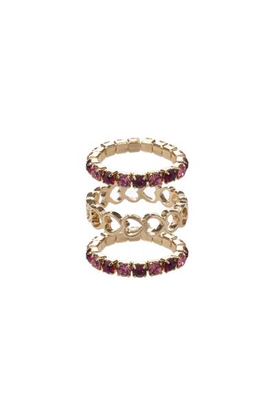 Rhinestone Heart Ring 3 Pc Set
