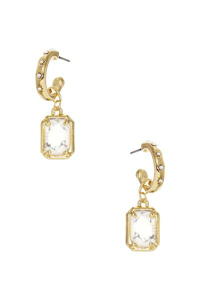 Metal Rhinestone Stone Dangle Huggie Earring