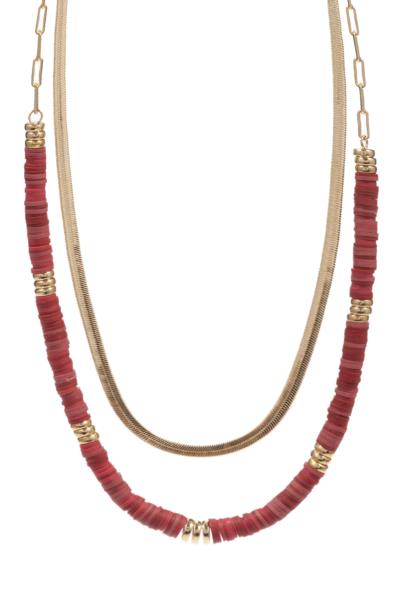 2 Layered Metal Rubber Disc Bead Chain Necklace