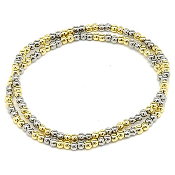 Metal Ball Bead Stretch Bracelet 2 Pc Set