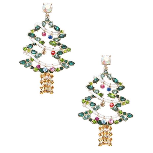 RHINESTONE OPEN CHRISTMAS TREE EARRING