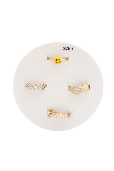 Happy Face Assorted Ring Set 4PCS