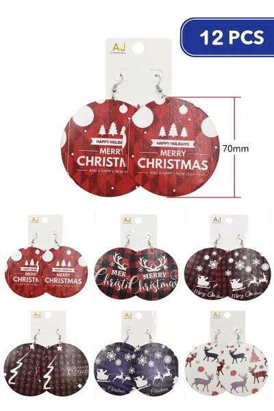 CHRISTMAS PRINT WOOD EARRING (12 UNITS)