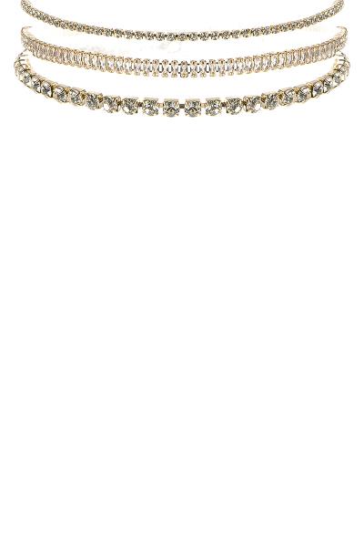 RHINESTONE CUBIC ZIRCONIA BAGUETTE 3 CHOKER NECKLACE SET
