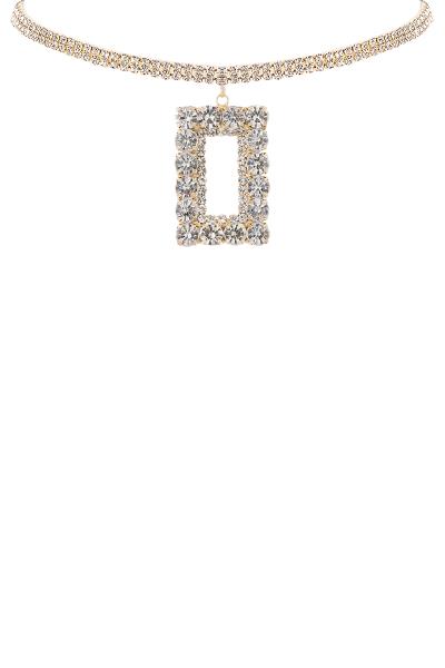 Rhinestone Rectangle Pendant Choker Necklace
