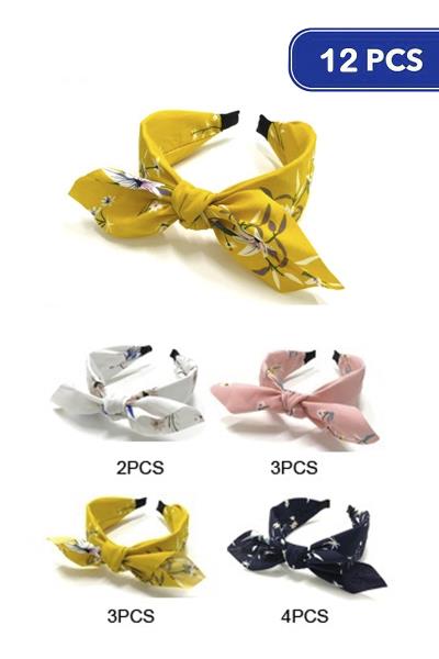 Flower Print Ribbon Headband (12 Units)