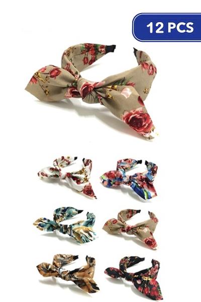 Flower Print Ribbon Headband (12 Units)