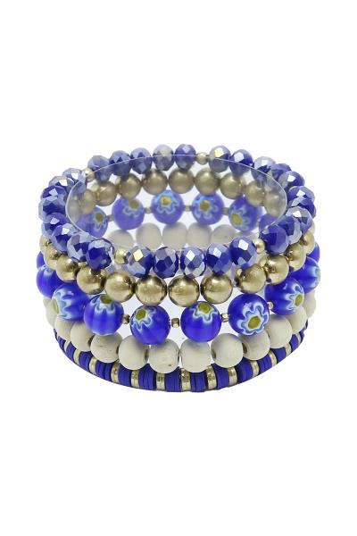 Crystal Stone Metal Rubber Disc Bead Bracelet Set