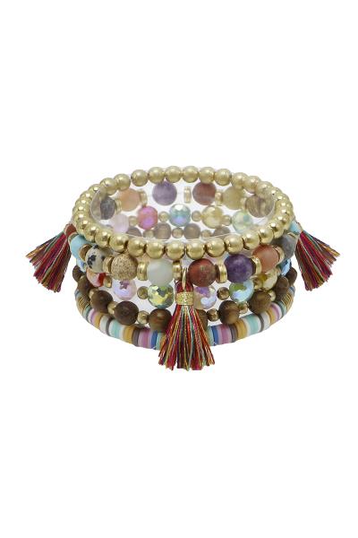 Stone Metal Rubber Disc Bead Stretch Bracelet Set