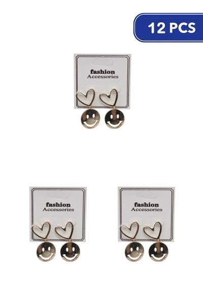 Metal Heart Happy Face Earring (12 Units)
