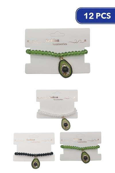 Crystal Bead Avocado Stretch Bracelet (12 Units)