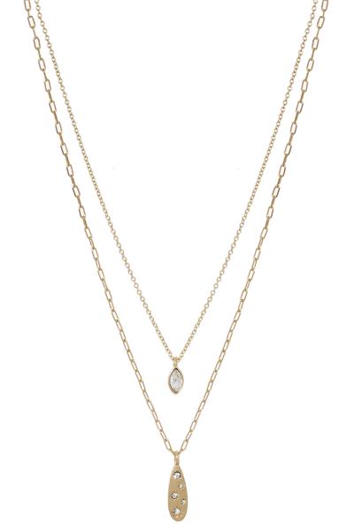 METAL 2 LAYERED CHAIN PENDANT NECKLACE