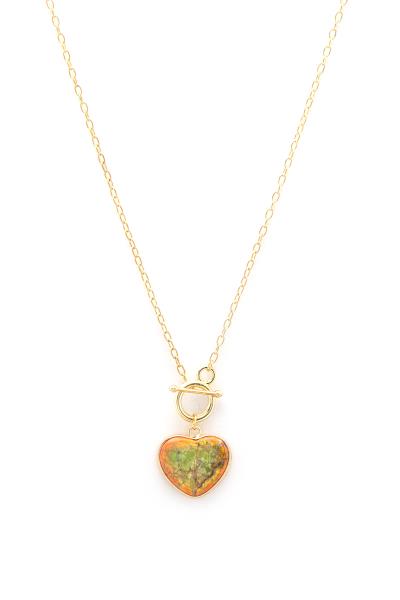 Semi Precious Stone Heart Pendant Necklace