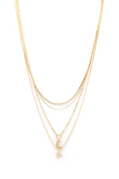 MOON STAR CHARM LAYERED NECKLACE