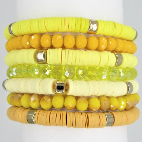 RUBBER DISC CRYSTAL METAL BEAD MULTI BRACELET SET