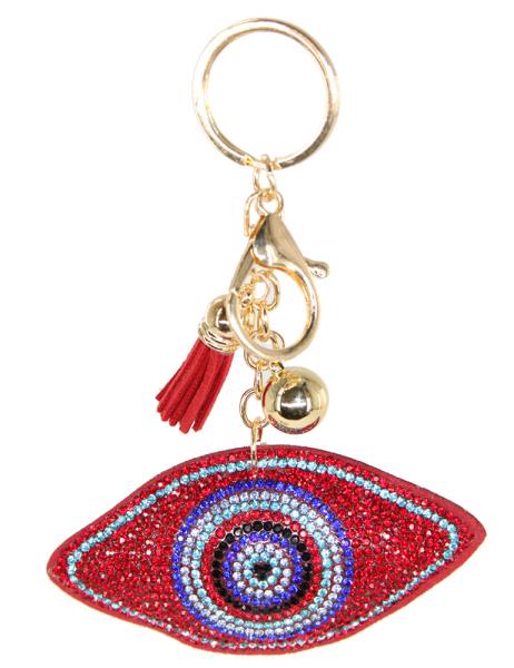 RHINESTONE EVIL EYE TASSEL KEY CHAIN