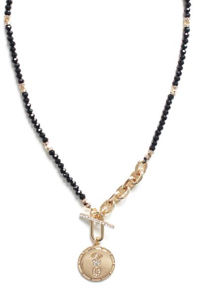 CRYSTAL BEAD TOGGLE CLASP PENDANT NECKLACE