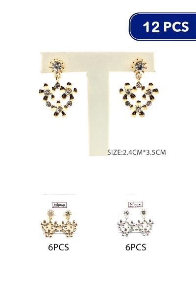 Flower Crystal Metal Post Earring (12 Units)