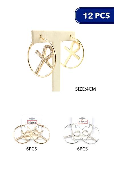 Anubis Cross Metal Hoop Earring (12 Units)