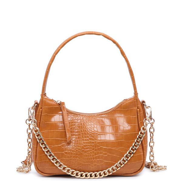 Plain Textured Design Chain Handle Crossbody Bag