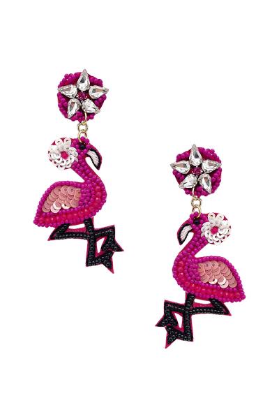 Seed Bead Flamingo Dangle Earring