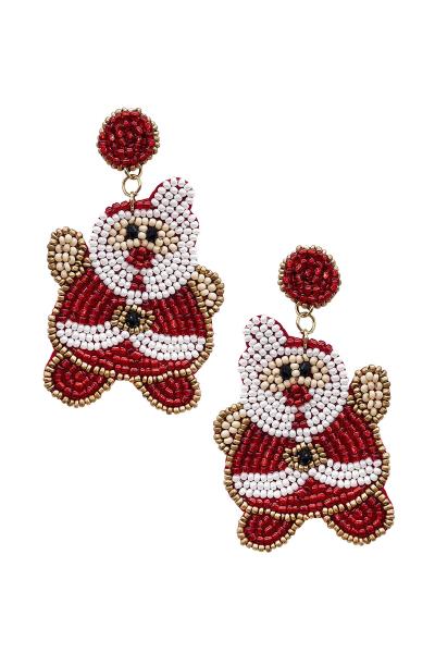 CHRISTMAS SEED BEAD SANTA CLAUS DANGLE EARRING