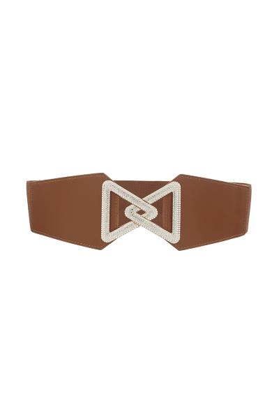 OPEN FRONT LINKED RHINESTONE PAVE TRIANGLE ELASTIC BELT