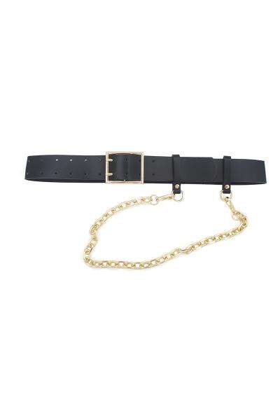 DOUBLE PRONG SQUARE BUCKLE CHAIN DRAPE BELT