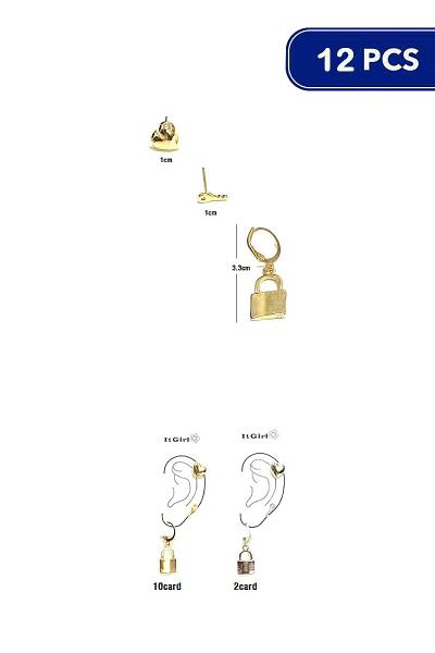 Metal Lock Key Heart 3 PC Earring Set (12 Units)