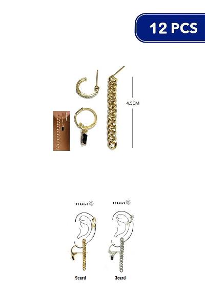 Circle Stone Drop Link 3 PC Earring Set (12 Units)