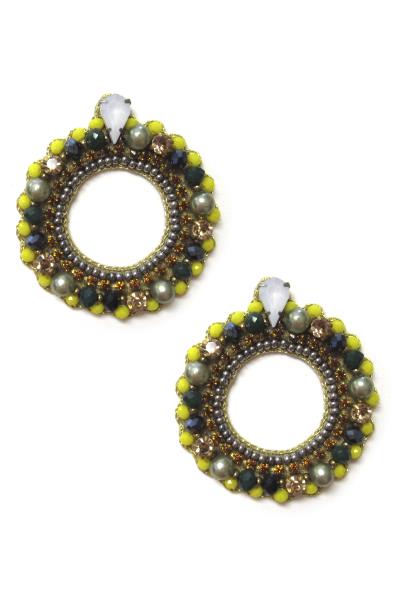 RHINESTONE SEED BEAD CHRISTMAS WREATH ROUND EARRING