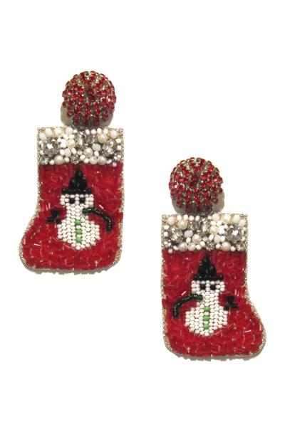 SEED BEAD CHRISTMAS SOCKS EARRING