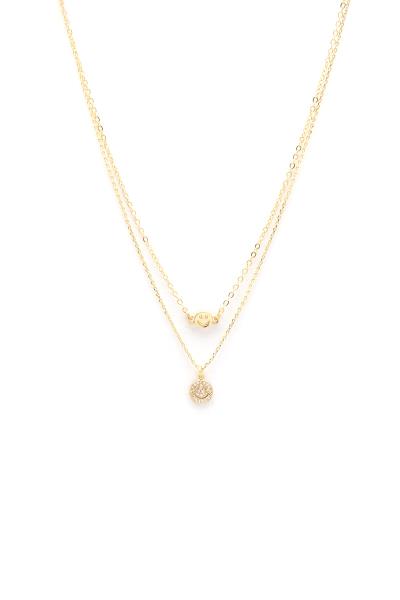 Dainty Happy Face Charm Layered Necklace