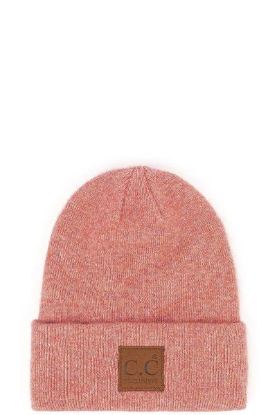CC Hat Heather Knit Beanies with CC Suede Patch