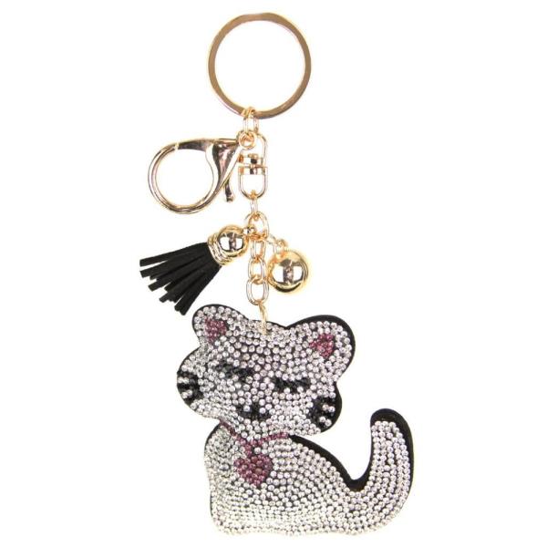 RHINESTONE CAT TASSEL KEY CHAIN
