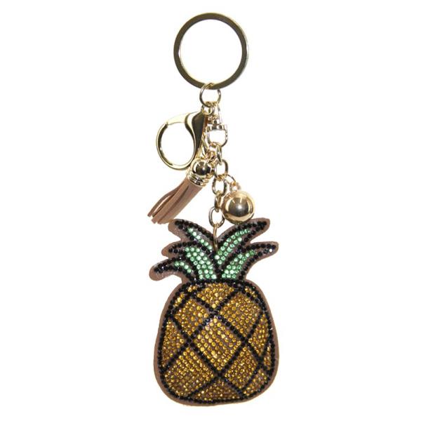 RHINESTONE PINEAPPLE KEYCHAIN WITH TASSEL