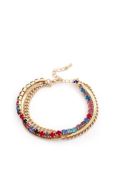 Rhinestone Curb Herringbone Link Bracelet